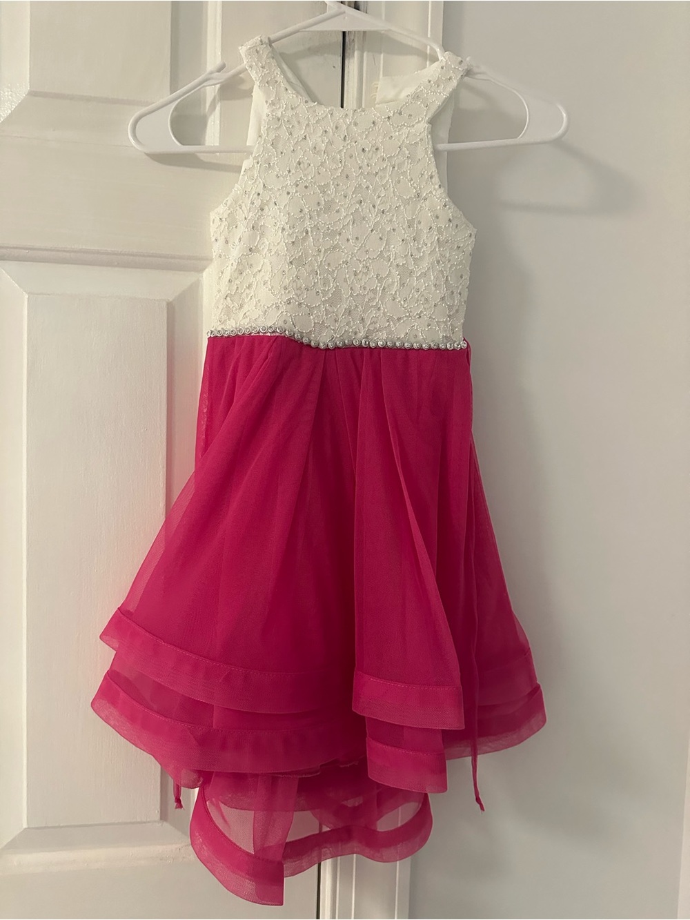 Speechless White Lace Bodice with Hot Pink Tulle Skirt Girls Dress